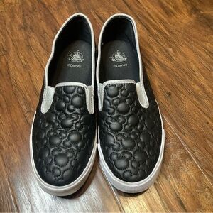 Disney Mickey Mouse Icons Black Slip-On Shoes Quilted Flats Women’s Size 10